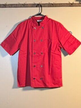 Short Sleeve Plastic Button Chef Jacket Bright Red